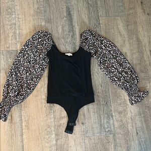 Promesa Black Bodysuit with Floral Sleeves
